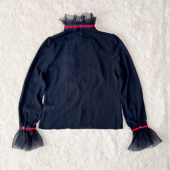 Elegant Navy Ruffle Blouse - Picture 7 of 10